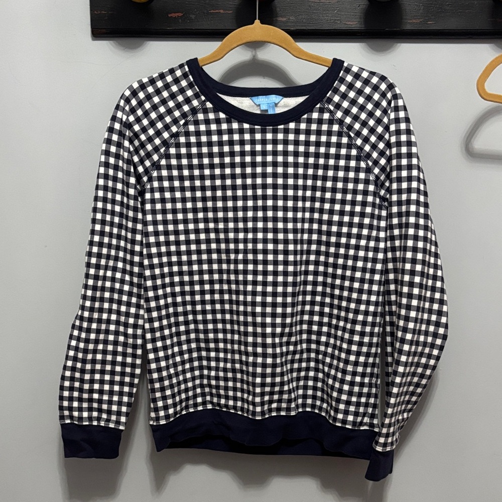 Draper James navy and White Checkered Sweatshirt women’s large